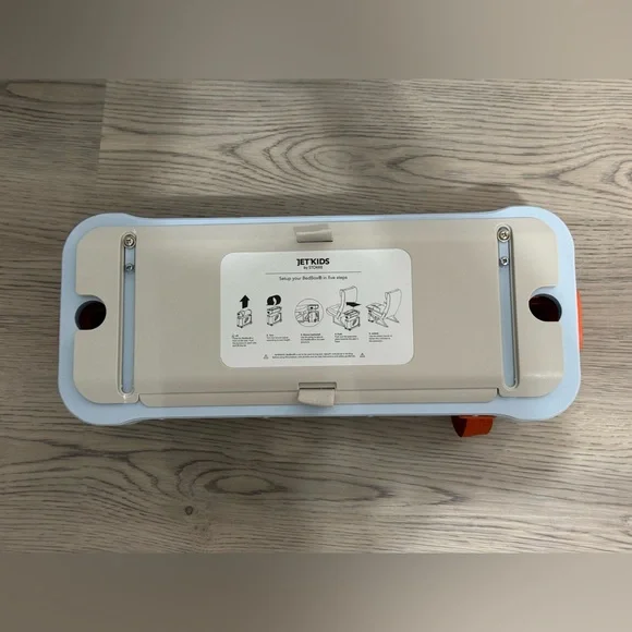 JetKids by Stokke BedBox Kid's Ride-On Suitcase Light Blue Clean W/bedding pad - Picture 11 of 11